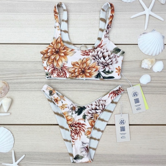 NWT Maaji 4-Way Reversible Bikini Set | Ocean Waves Guinea Top + Sublime Bottom - Picture 2 of 9